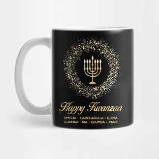 Happy Kwanzaa, Cultural Celebration. Holiday candles in a ring of stars Mug